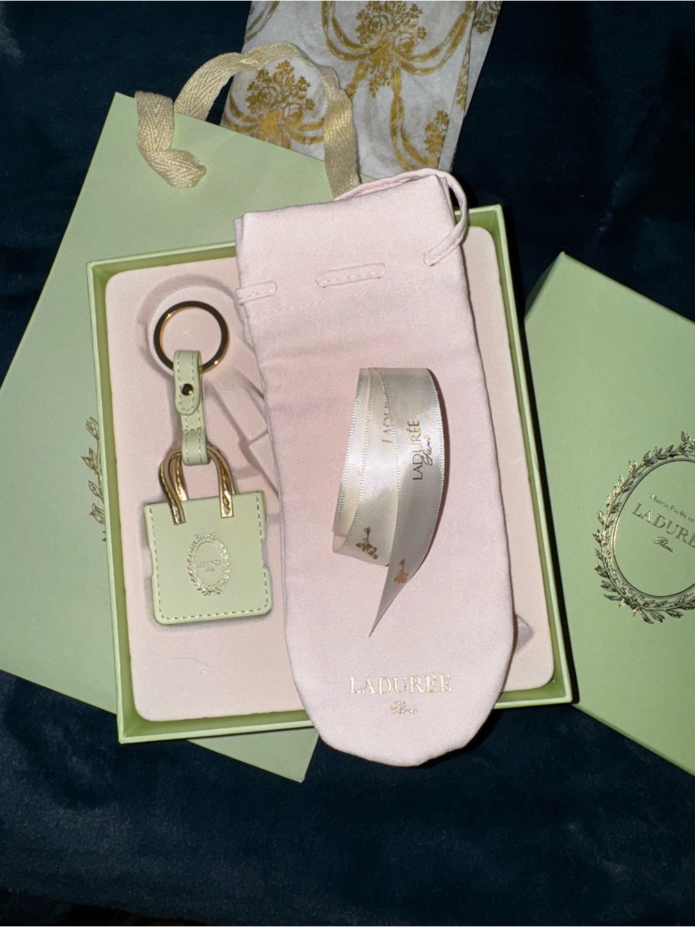 NEW! Ladurée Bag Keychain (Mini Bag Only) New in Box with Ribbon & Storage Pouch - Picture 7 of 7